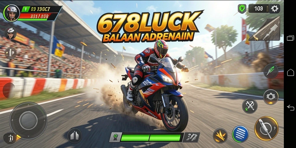 Screenshot 678LUCK menampilkan balapan motor mendebarkan di trek yang menantang.