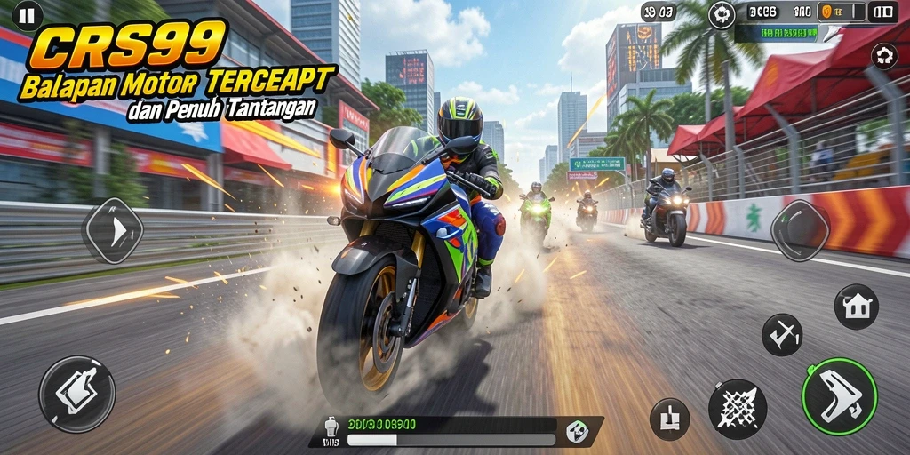 Tampilan gameplay seru dari CRS99 dengan motor balap yang cepat.