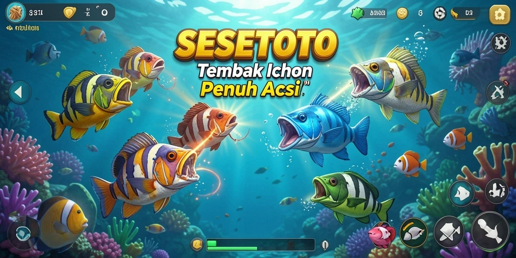 Screenshot utama SESETOTO menampilkan aksi menyenangkan berburu ikan.